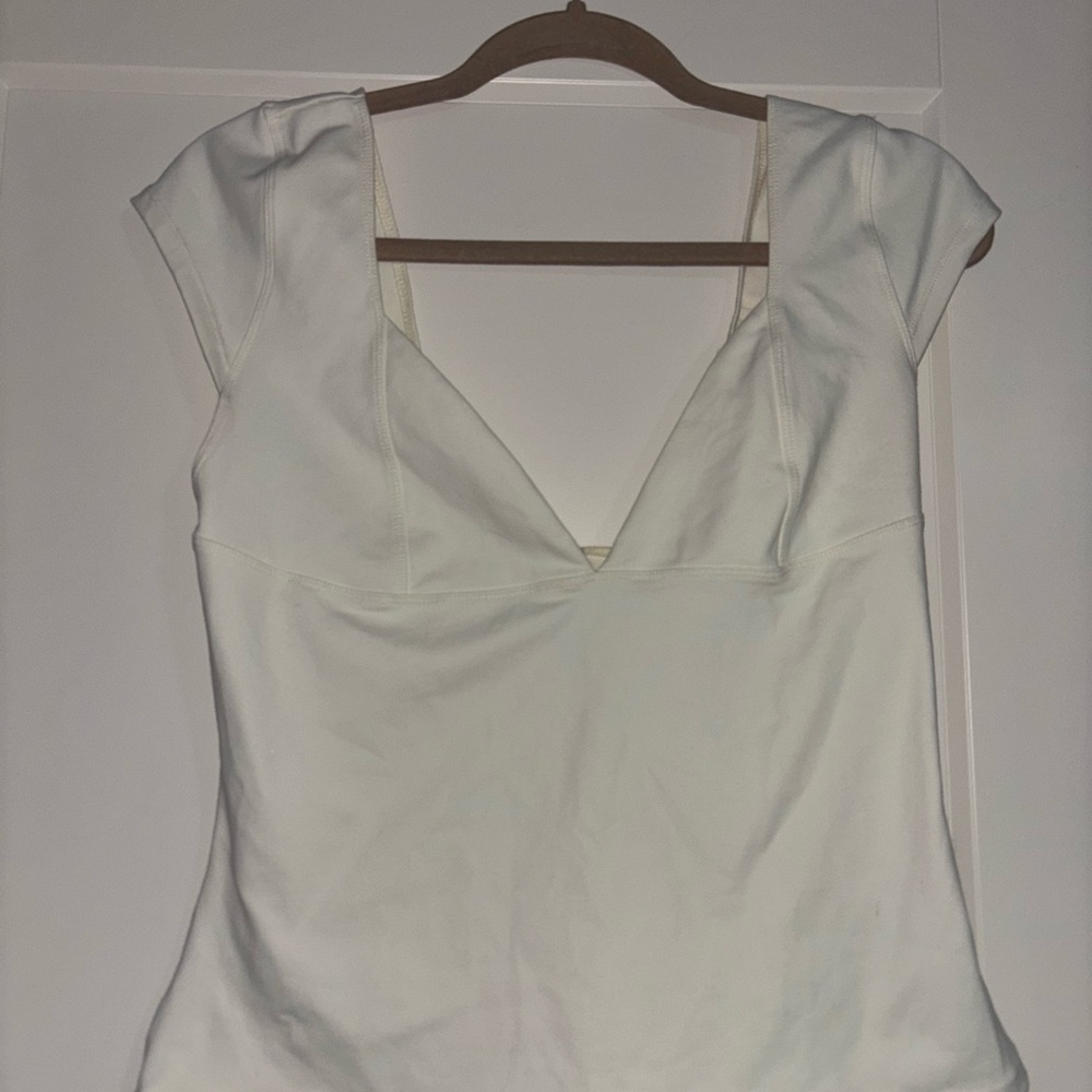 Free People Cream V-Neck Short Sleeve Top